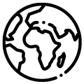 A simple black outline drawing of a globe, showing the continents of Africa, Europe, and parts of Asia—a perfect reminder to BeGrounded in our global connections.