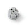 The Socket Safety Adapter Connector (Europe) is a white adapter with two round prongs and a grounding hole, designed for European connectors. Shown from above on a white background.