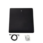 The Mini Universal Earthing Mat is a black, square CB antenna ground plane with a central metal screw, shown with a coiled cable, microphone, and white mounting bracket.