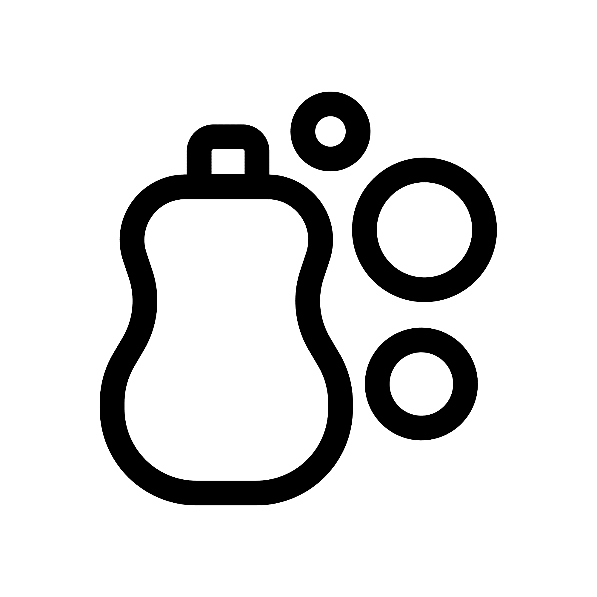 Simple black outline of a dish soap bottle with three bubbles of varying sizes to the right, on a transparent background—perfect for BeGrounded cleaning routines.
