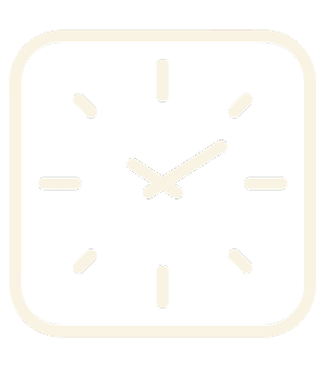 Minimalist clock icon with rounded corners, no numbers, and simple tick marks for hours. The hands point to 2 oclock. The design is outlined in a light color on a white background.